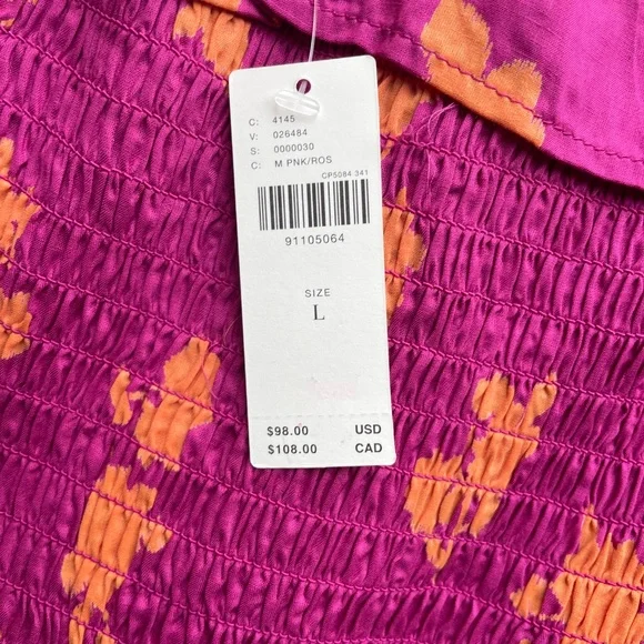 NWT By Anthropologie Smocked Off-The-Shoulder Midi Dress Size Large Magenta - Picture 10 of 10
